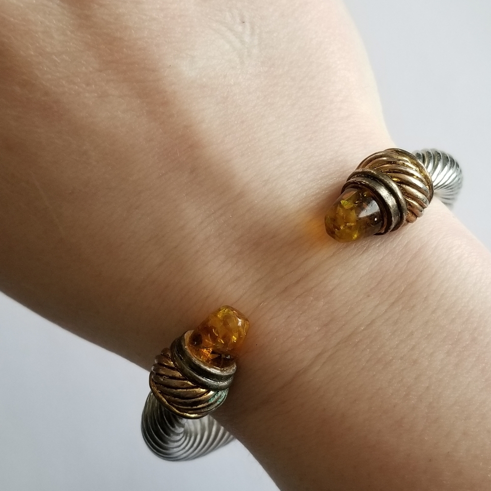 Cuff bracelet cable twist silver tone orange ends - Picture 2 of 16